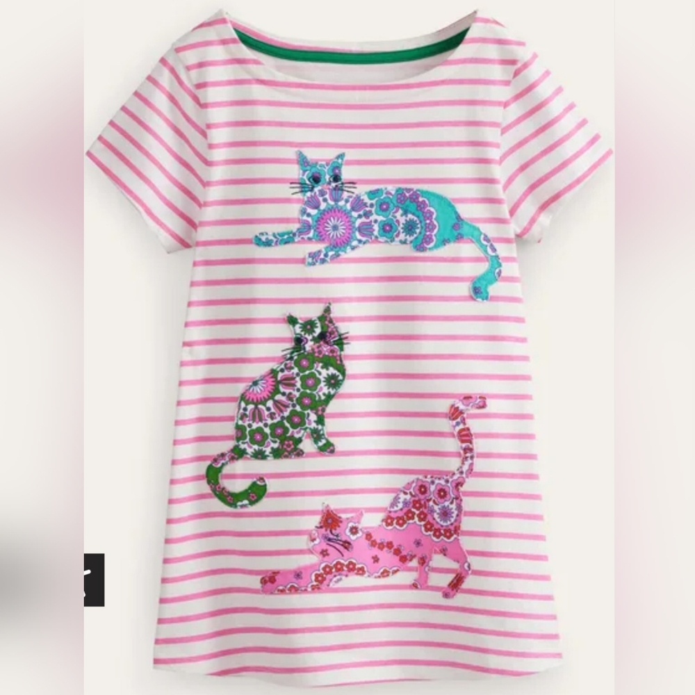 Mini Boden Short Sleeve Applique Striped Tunic